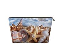 Shells on The Beach Printed Travel Cosmetic Bags with Gold Zipper Makeup Organizer Cosmetic Case Toiletry Bag for Women Mom Girls