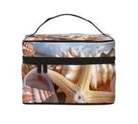 Shells on The Beach Prints Makeup Bag for Women Men, Travel Cosmetic Bag Large Wide-Open Portable Toiletry Bag with Handle