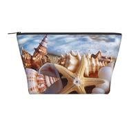Shells on The Beach Prints Trapezoid Makeup Bag Travel Cosmetic Organizer with Foam Padding for Gym, Office, and Weekend Trips
