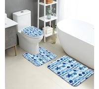 Shells Quick Dry Bath Mat, Blue Starfish Floral Absorbent Non Slip Shower Mat, Summer Coastal Flannel Washable Bath Rugs for Bathroom Decorative 3 Piece Sets