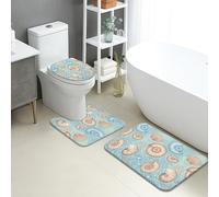 Shells Quick Dry Bath Mat, Coastal Nautical Pattern Absorbent Non Slip Shower Mat, Summer Beach Flannel Washable Bath Rugs for Bathroom Toilet Restroom Decorative 3 Piece Sets