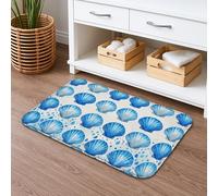 Shells Quick Dry Bath Mat, Ocean Blue Coastal Pattern Absorbent Non Slip Shower Mat, Summer Beach Flannel Washable Bath Rugs for Bathroom Toilet Restroom Decorative 16x24 Inch