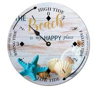 Shells Starfish Beach Coastal Round Wall Tide Clock Moon Tidal Clock Beach Sea Life Starfish Seashell Conch Ocean Time Wall Wooden Clock Coastal Clock with High And Low Tide Decor for Beach House 12x1