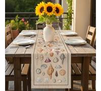 Shells Table Runner 13x72 inch Retro Ocean Colorful Shell Conch Linen Texture Cotton Linen Dining Table Runner Ideal for Dresser Kitchen Coffee Tables - Machine Washable