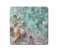 Shells Washer Dryer Top Protector Mat, Beach Style Starfish and Shells Washing Machine Cover, Summer Rubber Anti-slip Waterproof Mats for Laundry Room 24x24 Inch
