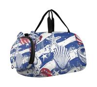 Shells with Elements of The American Flag Kids Duffel Bag with Shoes Compartment Large Capacity Weekend Travel Bag for Travel, Swimming, Dance, Ballet
