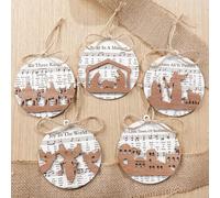 Shellwei 24 Pcs Christmas Nativity Story Wooden Ornaments Set Christian Easter Gifts Christmas Nativity Scene Hanging Ornaments Xmas Tree Ornaments Religious Gift for Family(Delicate)