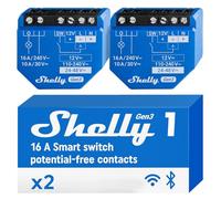 Shelly 1 Gen3 - Wi-Fi & Matter Smart Relay Switch, 16A, Dry Contacts, Home Automation, Lights, Garage Door Remote Control, iOS Android, Alexa & Google Home, No Hub Required (2 Pack)