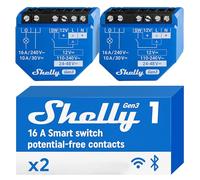 Shelly 1 Gen3, Wi-Fi Smart Relay Switch, 16A, Dry Contacts, Home Automation, Lights, Garage Door Remote Control, iOS Android, Alexa & Google Home, No Hub Required (2 Pack)