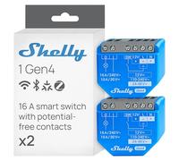 Shelly 1 Gen4 - Wi-Fi Smart Relay Switch, 1 Channel, 16A, Dry Contacts, Home Automation, Garage Door Remote Control, No Hub Required, Matter, Alexa, Google Home, Apple HomeKit, Zigbee (2 Pack)