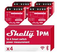 Shelly 1PM Gen3, Wi-Fi Smart Relay Switch, 16A, Power Monitoring, Real-Time Power Metering, Home Automation, Alexa & Google Home, iOS & Android, No Hub Required (4 Pack)