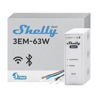 Shelly 3EM-63W Gen3, Wi-Fi Three Phase or Single Phase Installations Energy Meter, 4-Quadrant Measurement, No Load Threshold, Photovoltaic Ready, No Hub Required, Accuracy Class B