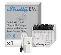 Shelly EM Gen3 - Wi-Fi Smart Energy Meter, Single Phase, 2 Channel, 50A CT Included, Up to 2 CTs, Solar Ready, Contactor Control, Consumption Monitoring, Alexa & Google Home, No Hub Required
