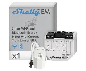Shelly EM Gen3 - Wi-Fi Smart Energy Meter, Single Phase, 2 Channel, 50A CT Included, Up to 2 CTs, Solar Ready, Contactor Control, Consumption Monitoring, Alexa & Google Home, No Hub Required