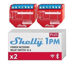 Shelly Plus 1PM | WiFi & Bluetooth Smart Relay Switch with Power Metering | Home Automation | Compatible with Alexa & Google Home | iOS Android App | No Hub | Wireless Lighting Control (2 Pack)