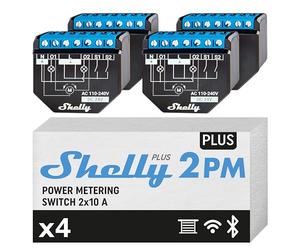 Shelly Plus 2PM (16A) | WiFi & Bluetooth 2 Channels Smart Switch with Power Metering | Home Automation | Roller Shutter Remote Control | Alexa & Google Home Compatibility | iOS Android App (4 Pack)
