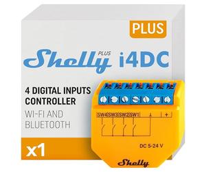 Shelly Plus i4 DC, Wi-Fi Smart 4-digital inputs controller of Shelly Smart Switches, 5-24 VDC, Home Automation, iOS Android App, No Hub Required, Remote Control, Multi-Click