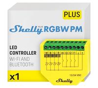 Shelly Plus RGBW PM - Wi-Fi Controller for LED Strips,12-24 VDC, 3 Lighting Profiles, Power Metering, Remote Control, Color and White Brightness, No Hub Required, Alexa & Google Home