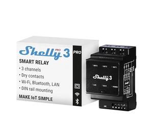 Shelly Pro 3 - Wi-Fi & LAN Smart Relay Switch, Single & Three Phase, 3 Channel, 16A, Dry Contacts, Garage Door, Lights & Heating Remote Control, DIN Rail, Home Automation, Alexa, No Hub Required