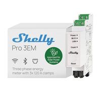 Shelly Pro 3EM 120A V2 - DIN Rail 3-Phase Smart Energy Meter 100-260 V, with 3 CTA x120A, Matter, No Hub Required, Wi-Fi, LAN & Bluetooth, Solar & PV Monitoring, 60-Day Data Log