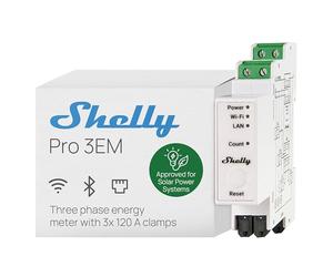Shelly Pro 3EM 120A V2 - DIN Rail 3-Phase Smart Energy Meter 100-260 V, with 3 CTA x120A, Matter, No Hub Required, Wi-Fi, LAN & Bluetooth, Solar & PV Monitoring, 60-Day Data Log