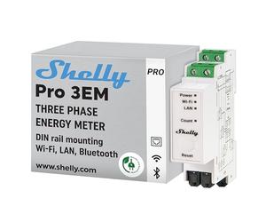 Shelly Pro 3EM (400A) - WiFi & LAN 3-phase Smart Energy Meter, DIN-rail mountable, Real-time Voltage Amps Monitoring via App, No Hub Required, Solar/Net Metering, Class B Active Energy, PV systems