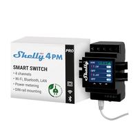 Shelly Pro 4PM Professional Switch Relay with 4 Contacts, Wi-Fi for Home Automation, Amazon Alexa Voice Controls, Google Home and MQTT, Black