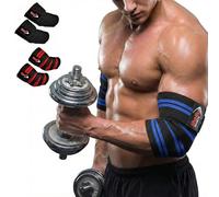 Shelly Sports Elbow Wraps for Weightlifting - Heavy Duty Adjustable Elbow Support Straps for Gym, Bodybuilding, Cross Training, Powerlifting - Workout Brace Protector (Blue)