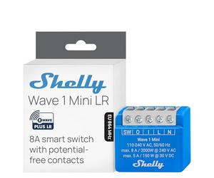 Shelly Wave 1 Mini LR - Z-Wave Long Range, Smart Relay Switch, 1 Channel, 8A, Dry Contacts, Garage Door Remote Control, Lights & Heating, Home Automation, SmartStart, Z-Wave Hub Required