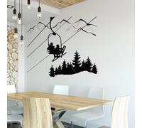 SHELOG Ski Wall Decal Skier Ski Lift Chair Mountain Pine Wall Decal Winter Sports Decor Vinyl Home Bedroom Decor