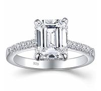 SHELOVES 3 Ct Emerald Cut Engagement Rings 5A CZ Fake Diamond Travel Engagement Ring 925 Sterling Silver Rings for Women Sz J 1/2
