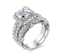 SHELOVES 4Ct Bridal Rings Set Engagement Wedding Rings for Women 925 Sterling Silver Princess AAAAA Cubic Zirconia Sz P