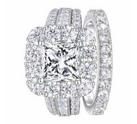 SHELOVES 925 Sterling Silver Bridal Ring Sets for Women Princess Cubic Zirconia Engagement Wedding Rings Set Fake Diamond Sz J 1/2