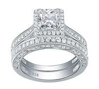 SHELOVES Bridal Wedding Rings Sets for Women 925 Sterling Silver Engagement Rings Princess CZ Sz P