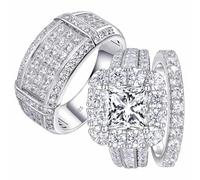 SHELOVES Brilliant Cubic Zirconia Couple Eternity Wedding Band 925 Sterling Silver His and Hers Vintage Promise Ring