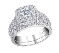 SHELOVES Cross Princess Halo Bridal Ring Set 5A CZ Engagement Rings for Women 925 Sterling Silver Sz T 1/2
