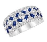 SHELOVES Round Baguette Cut CZ Wide Wedding Bands for Women Blue Sapphire | AAAAA Cubic Zirconia Vintage Anniversary Ring for Her Art Deco White Gold Plated Sz J 1/2-T 1/2