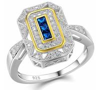 SHELOVES Vintage Rings for Women Geometric Art Decco Sapphire Ring 925 Sterling Silver Rings Princess CZ Sz J 1/2