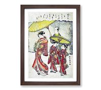 Sheltered from The Snow by Harunobu Suzuki Framed Print | A2 Walnut Framed Wall Art | Ready to Hang | Modern Landscape Picture | Living Room Bedroom Lounge Office