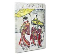 Sheltered from The Snow by Harunobu Suzuki Painting Canvas Print | Gallery Wrapped 30mm Frame Wall Art | 30x20 inches | Ready to Hang | Contemporary Landscape Picture | Living Room Lounge Office