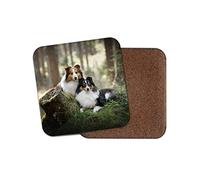 Sheltie Dog Couple Coaster - Forest Nature Dogs Puppies Animals Pets #16864