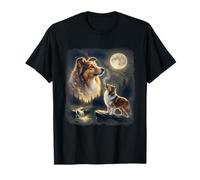 Sheltie Dog Lover Howling to The Moon Vintage 90s Night Sky T-Shirt