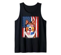 Sheltie Dog US America Flag Men Women 4th of July Patriotic Tank Top