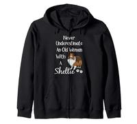 Sheltie Gift Old Woman and Sheltie, Funny Sheltie Mom Zip Hoodie