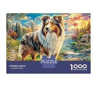 Sheltie in Scenic Landscape Recycled Cardboard 1000 Piece Border Collie in Blooms Puzzle Bundle, Brain Training, Personalised Gift, Wall Decor & Office Break Fun 52x38cm/1000pcs