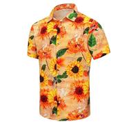SheLucki Hawaiian Shirt for Men, Unisex Summer Beach Casual Short Sleeve Button Down Shirts, Printed Palmshadow Clothing, Sunflower Yellow, Large