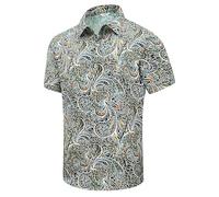 SheLucki Hawaiian Shirt for Men, Unisex Summer Beach Casual Short Sleeve Button Down Shirts, Printed Palmshadow Clothing, Paisley Multicoloured, XL