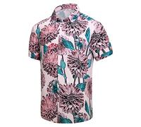 SheLucki Hawaiian Shirt for Men, Unisex Summer Beach Casual Short Sleeve Button Down Shirts, Printed Palmshadow Clothing, Flower Pink, 3XL