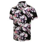 SheLucki Hawaiian Shirt for Men, Unisex Summer Beach Casual Short Sleeve Button Down Shirts, Printed Palmshadow Clothing, Skull Pink, Large