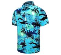 SheLucki Hawaiian Shirt for Men, Unisex Summer Beach Casual Short Sleeve Button Down Shirts, Printed Palmshadow Clothing, Palm Tree Green, Large